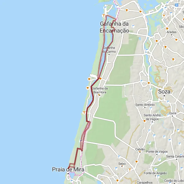 Miniatura do mapa de inspiração para ciclismo "Caminho das Praias" em Centro (PT), Portugal. Gerado pelo planejador de rotas de ciclismo Tarmacs.app
