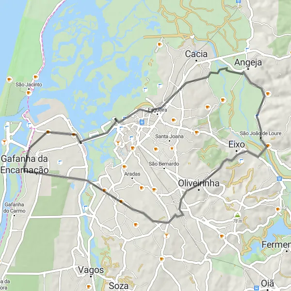 Miniatura do mapa de inspiração para ciclismo "Passeio Cultural por Gafanha da Nazaré e Arredores" em Centro (PT), Portugal. Gerado pelo planejador de rotas de ciclismo Tarmacs.app