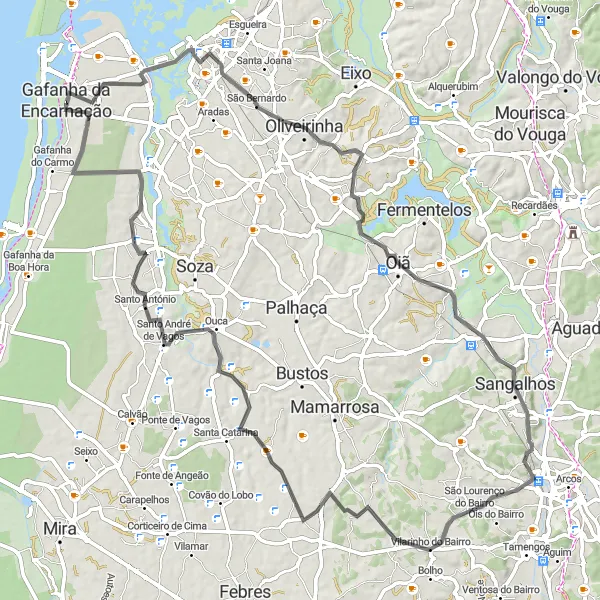Miniatura do mapa de inspiração para ciclismo "Exploração Rural por Oliveirinha e Vagos" em Centro (PT), Portugal. Gerado pelo planejador de rotas de ciclismo Tarmacs.app