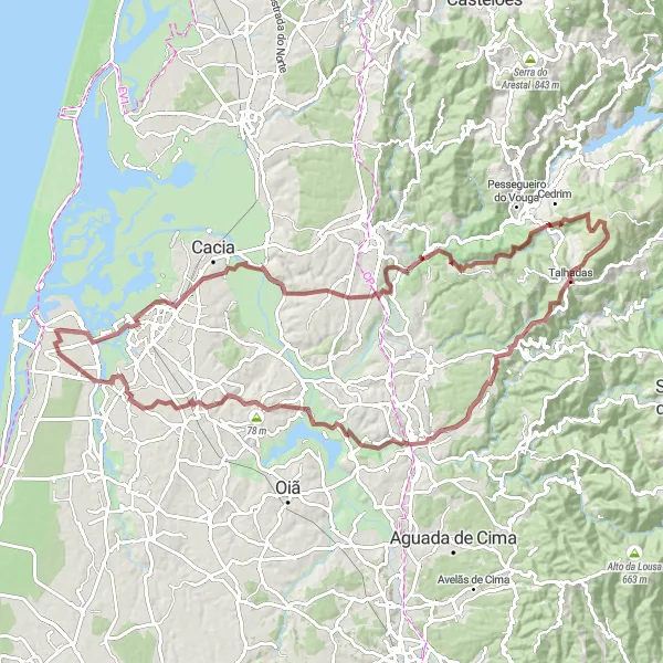 Miniatura do mapa de inspiração para ciclismo "Rota da Serra de Aveiro" em Centro (PT), Portugal. Gerado pelo planejador de rotas de ciclismo Tarmacs.app