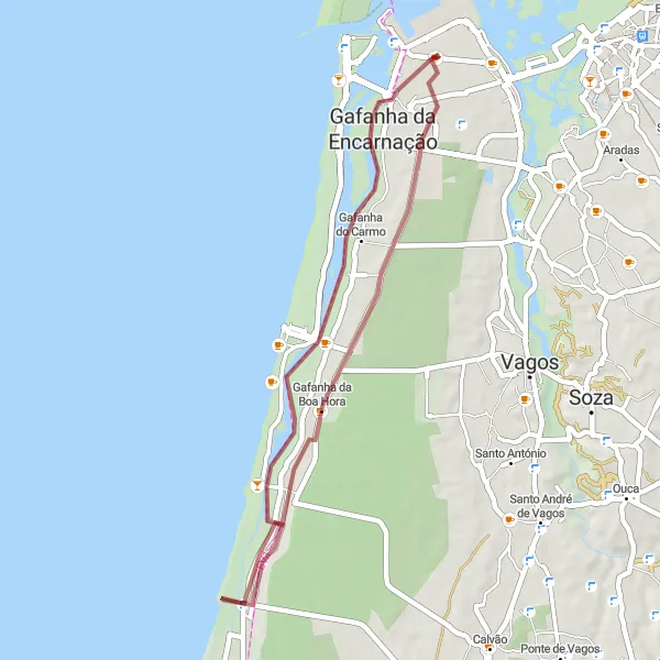 Miniatura do mapa de inspiração para ciclismo "Rota da Natureza da Gafanha" em Centro (PT), Portugal. Gerado pelo planejador de rotas de ciclismo Tarmacs.app