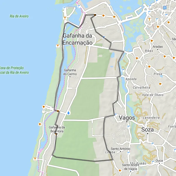 Miniatura do mapa de inspiração para ciclismo "Descoberta em Estradas de Aveiro em 39 km" em Centro (PT), Portugal. Gerado pelo planejador de rotas de ciclismo Tarmacs.app