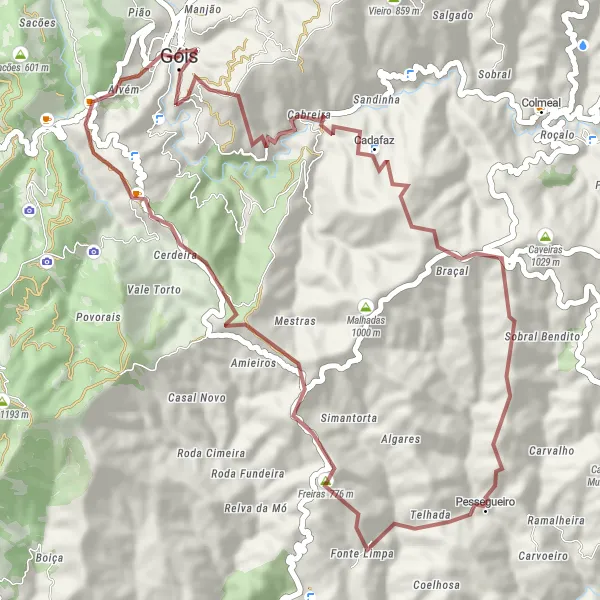 Miniatura do mapa de inspiração para ciclismo "Rota de Ciclismo Gravel a partir de Góis" em Centro (PT), Portugal. Gerado pelo planejador de rotas de ciclismo Tarmacs.app