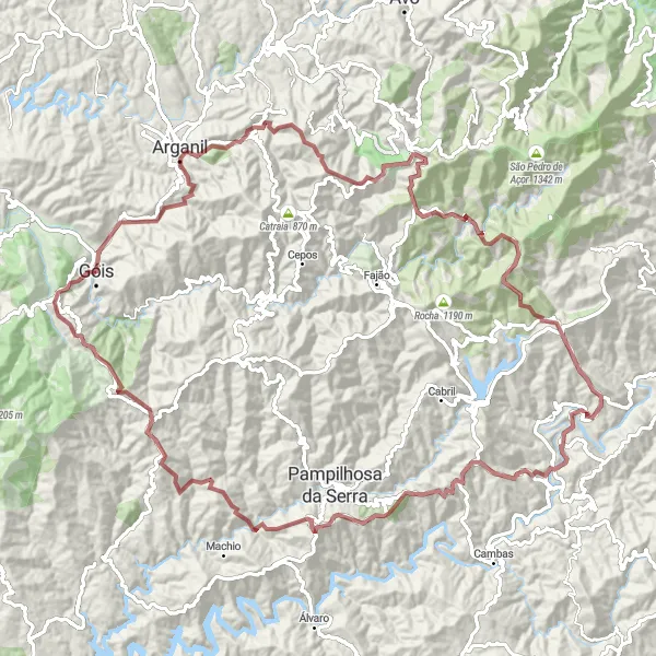 Miniatura do mapa de inspiração para ciclismo "Grande Rota por Folques e Janeiro de Cima" em Centro (PT), Portugal. Gerado pelo planejador de rotas de ciclismo Tarmacs.app