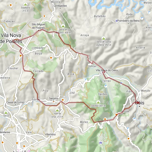 Miniatura do mapa de inspiração para ciclismo "Rota dos Sacões e Baloiço de Góis" em Centro (PT), Portugal. Gerado pelo planejador de rotas de ciclismo Tarmacs.app