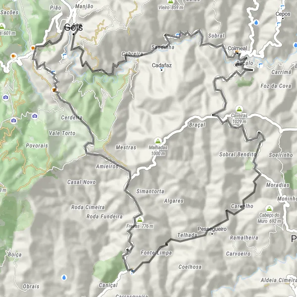 Miniatura do mapa de inspiração para ciclismo "Rota de Ciclismo Road a partir de Góis" em Centro (PT), Portugal. Gerado pelo planejador de rotas de ciclismo Tarmacs.app