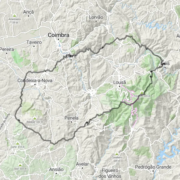 Miniatura do mapa de inspiração para ciclismo "Circuito de Góis e Trevim" em Centro (PT), Portugal. Gerado pelo planejador de rotas de ciclismo Tarmacs.app