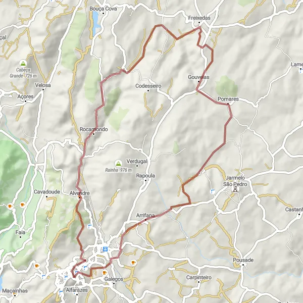 Miniatura do mapa de inspiração para ciclismo "Exploração dos Campos e Aldeias Rurais" em Centro (PT), Portugal. Gerado pelo planejador de rotas de ciclismo Tarmacs.app