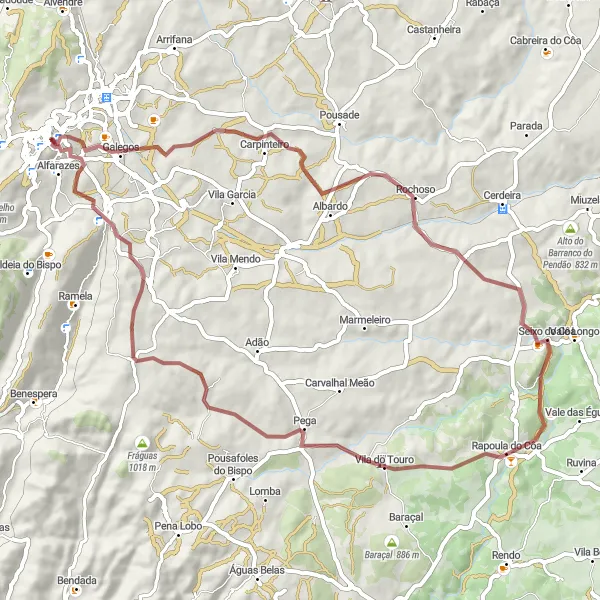 Miniatura do mapa de inspiração para ciclismo "Rota dos Destaques da Serra" em Centro (PT), Portugal. Gerado pelo planejador de rotas de ciclismo Tarmacs.app