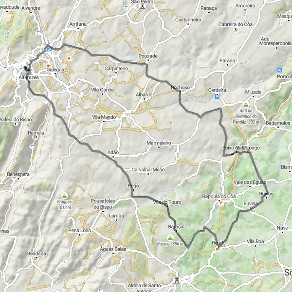 Miniatura do mapa de inspiração para ciclismo "Rota do Alpendre ao Pelourinho da Guarda" em Centro (PT), Portugal. Gerado pelo planejador de rotas de ciclismo Tarmacs.app