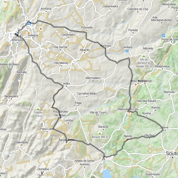Miniatura do mapa de inspiração para ciclismo "Volta aos Vales e Montes" em Centro (PT), Portugal. Gerado pelo planejador de rotas de ciclismo Tarmacs.app