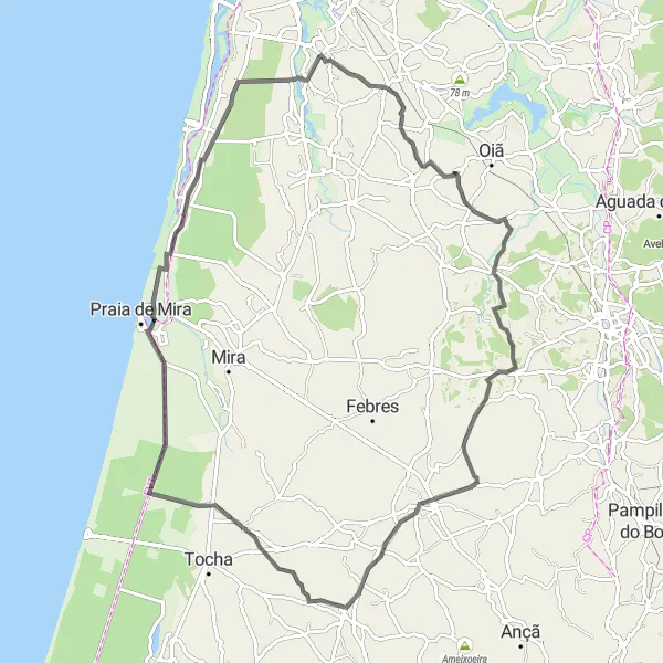 Map miniature of "Ílhavo to Cantanhede and back" cycling inspiration in Centro (PT), Portugal. Generated by Tarmacs.app cycling route planner