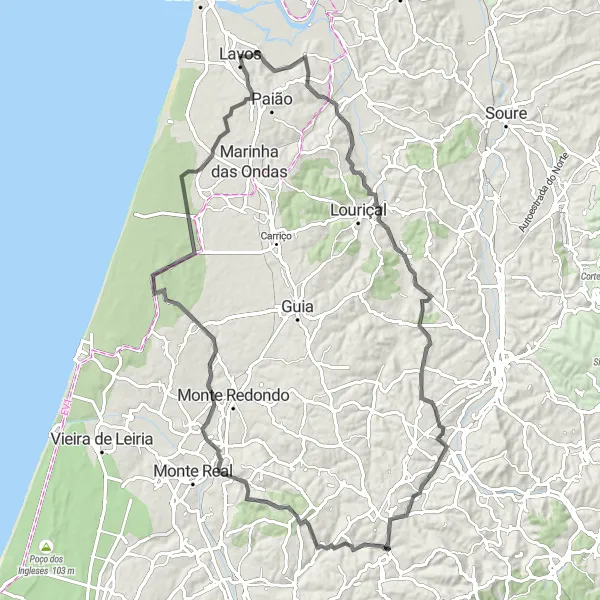 Miniatura do mapa de inspiração para ciclismo "Vistas da Região Central" em Centro (PT), Portugal. Gerado pelo planejador de rotas de ciclismo Tarmacs.app