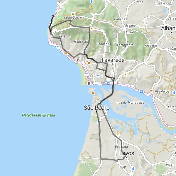 Miniatura do mapa de inspiração para ciclismo "Exploração da Costa" em Centro (PT), Portugal. Gerado pelo planejador de rotas de ciclismo Tarmacs.app