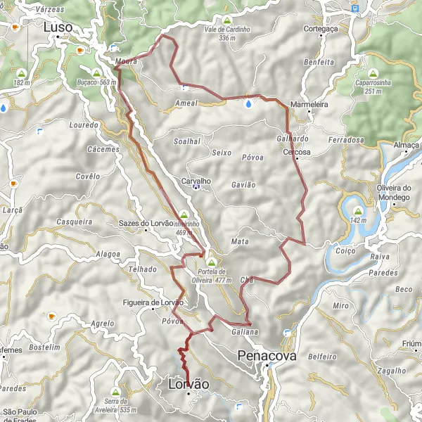 Map miniature of "Lorvão Gravel Adventure" cycling inspiration in Centro (PT), Portugal. Generated by Tarmacs.app cycling route planner