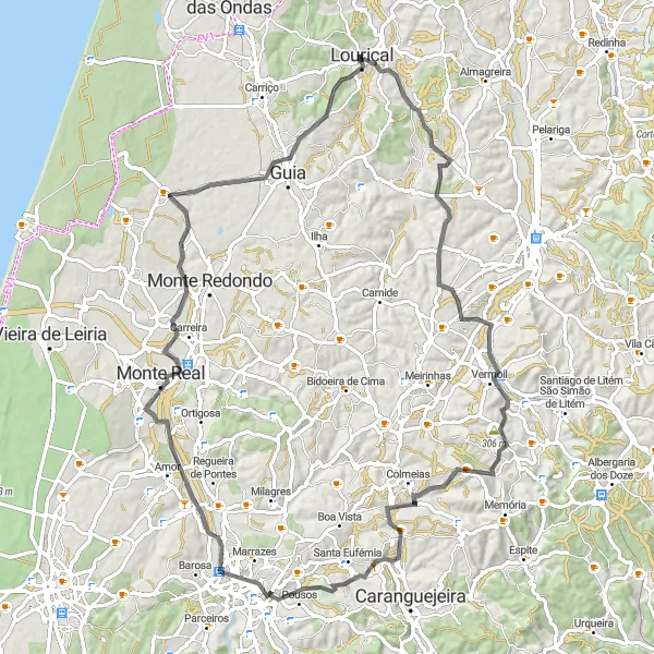 Miniatura do mapa de inspiração para ciclismo "Aventura pelo Campo" em Centro (PT), Portugal. Gerado pelo planejador de rotas de ciclismo Tarmacs.app