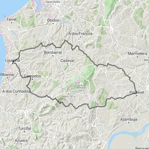 Miniatura do mapa de inspiração para ciclismo "Rota dos Vinhedos e Colinas" em Centro (PT), Portugal. Gerado pelo planejador de rotas de ciclismo Tarmacs.app