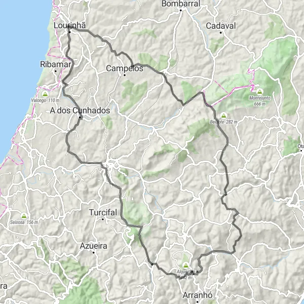 Miniatura do mapa de inspiração para ciclismo "Volta do Outeiro da Cabeça" em Centro (PT), Portugal. Gerado pelo planejador de rotas de ciclismo Tarmacs.app