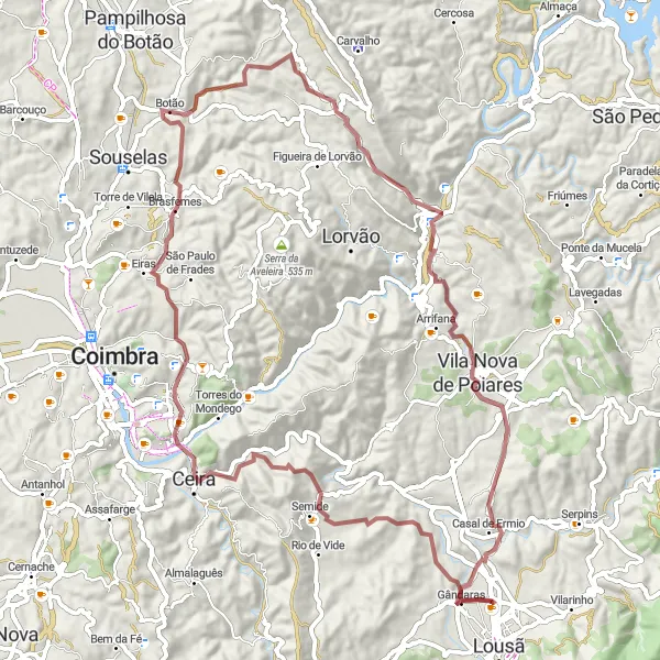 Miniatura do mapa de inspiração para ciclismo "Aventura Gravel em Lousã" em Centro (PT), Portugal. Gerado pelo planejador de rotas de ciclismo Tarmacs.app