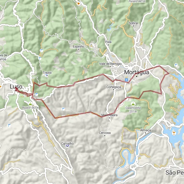 Map miniature of "Breathtaking Landscapes of Mortágua" cycling inspiration in Centro (PT), Portugal. Generated by Tarmacs.app cycling route planner