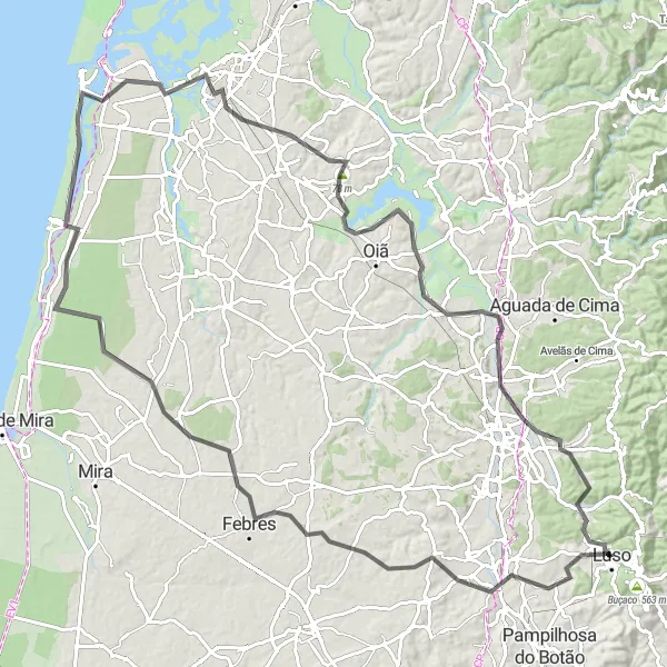 Miniatura do mapa de inspiração para ciclismo "Rota das Lagoas de Luso" em Centro (PT), Portugal. Gerado pelo planejador de rotas de ciclismo Tarmacs.app