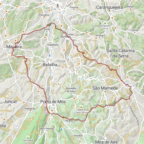 Miniatura do mapa de inspiração para ciclismo "Desafio de Gravel em Maceira" em Centro (PT), Portugal. Gerado pelo planejador de rotas de ciclismo Tarmacs.app