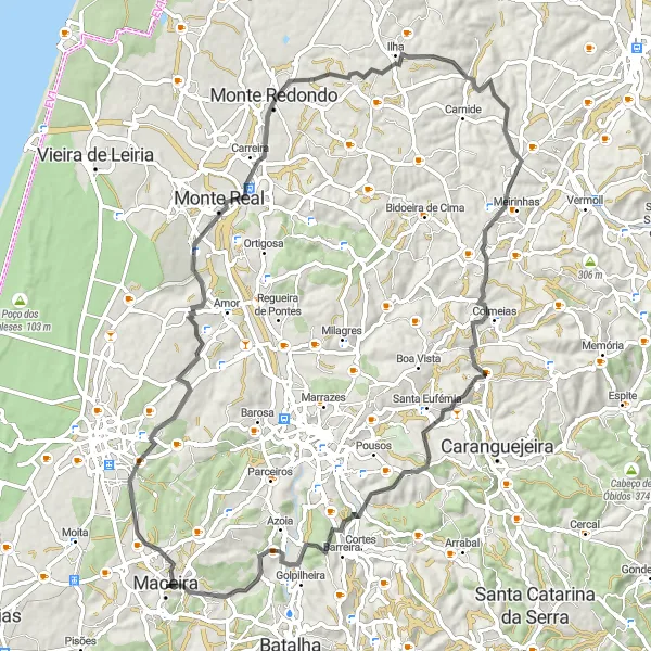 Miniatura do mapa de inspiração para ciclismo "Percurso de Estrada até Maceira" em Centro (PT), Portugal. Gerado pelo planejador de rotas de ciclismo Tarmacs.app
