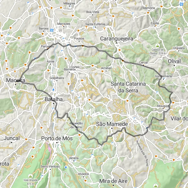 Miniatura do mapa de inspiração para ciclismo "Rota da Batalha e São Gens" em Centro (PT), Portugal. Gerado pelo planejador de rotas de ciclismo Tarmacs.app