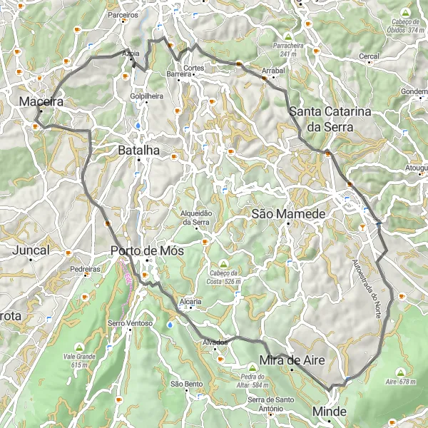 Miniatura do mapa de inspiração para ciclismo "Rota do Facho e Mira de Aire" em Centro (PT), Portugal. Gerado pelo planejador de rotas de ciclismo Tarmacs.app
