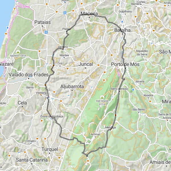 Miniatura do mapa de inspiração para ciclismo "Volta pelo Castelo de Alcobaça" em Centro (PT), Portugal. Gerado pelo planejador de rotas de ciclismo Tarmacs.app
