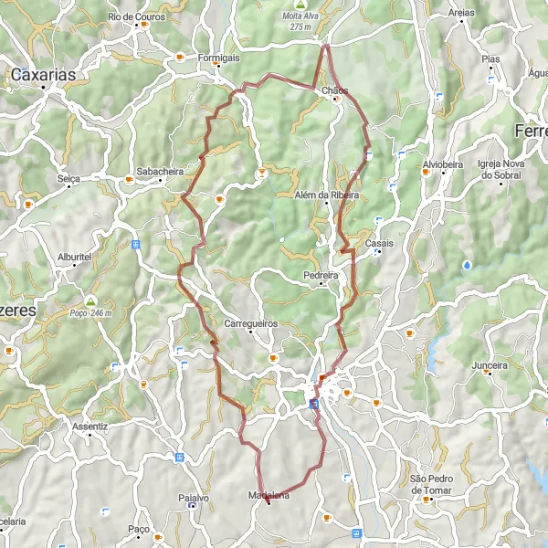 Miniatura do mapa de inspiração para ciclismo "Rota de gravel de 50 km pelos tesouros locais" em Centro (PT), Portugal. Gerado pelo planejador de rotas de ciclismo Tarmacs.app