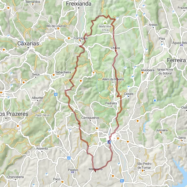 Miniatura do mapa de inspiração para ciclismo "Rota off-road de 57 km pelos recantos naturais" em Centro (PT), Portugal. Gerado pelo planejador de rotas de ciclismo Tarmacs.app