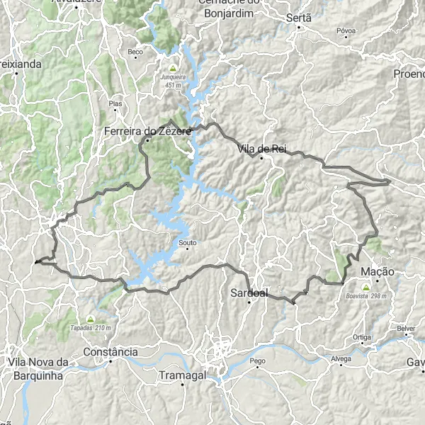 Miniatura do mapa de inspiração para ciclismo "Rota desafiadora de 127 km para ciclistas de estrada" em Centro (PT), Portugal. Gerado pelo planejador de rotas de ciclismo Tarmacs.app