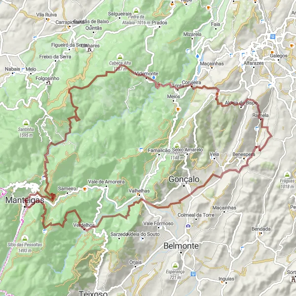 Miniatura do mapa de inspiração para ciclismo "Aventura nas Montanhas e Aldeias" em Centro (PT), Portugal. Gerado pelo planejador de rotas de ciclismo Tarmacs.app