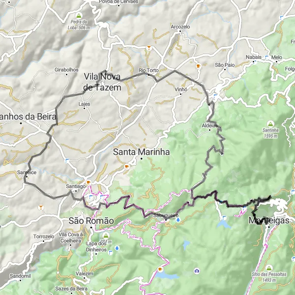 Miniatura do mapa de inspiração para ciclismo "Desafio das Montanhas" em Centro (PT), Portugal. Gerado pelo planejador de rotas de ciclismo Tarmacs.app