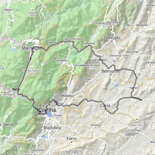 Miniatura do mapa de inspiração para ciclismo "Desafiando a Serra da Estrela" em Centro (PT), Portugal. Gerado pelo planejador de rotas de ciclismo Tarmacs.app