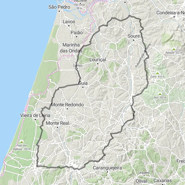 Miniatura do mapa de inspiração para ciclismo "Desafio das Colinas e Vilarejos" em Centro (PT), Portugal. Gerado pelo planejador de rotas de ciclismo Tarmacs.app