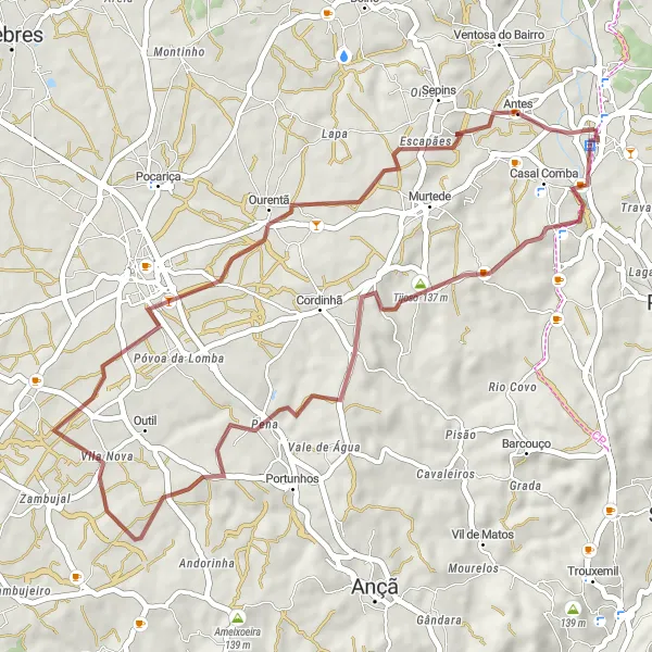 Map miniature of "Mealhada Gravel Route" cycling inspiration in Centro (PT), Portugal. Generated by Tarmacs.app cycling route planner