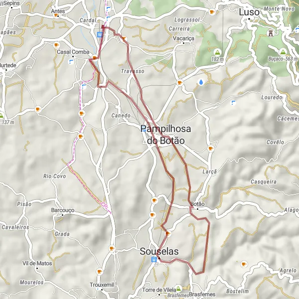 Miniatura do mapa de inspiração para ciclismo "Rota Campestre de Pampilhosa do Botão" em Centro (PT), Portugal. Gerado pelo planejador de rotas de ciclismo Tarmacs.app