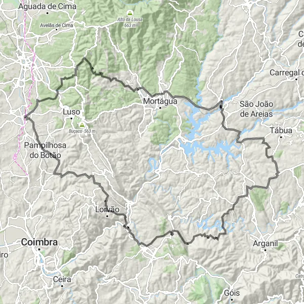 Map miniature of "Mealhada to Vila Nova de Monsarros and Santa Comba Dão Road Cycling Route" cycling inspiration in Centro (PT), Portugal. Generated by Tarmacs.app cycling route planner