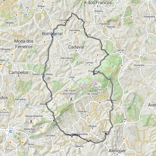 Miniatura do mapa de inspiração para ciclismo "Circuito dos Sobreiros" em Centro (PT), Portugal. Gerado pelo planejador de rotas de ciclismo Tarmacs.app