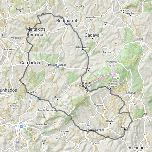Miniatura do mapa de inspiração para ciclismo "Rota das Colinas do Oeste" em Centro (PT), Portugal. Gerado pelo planejador de rotas de ciclismo Tarmacs.app