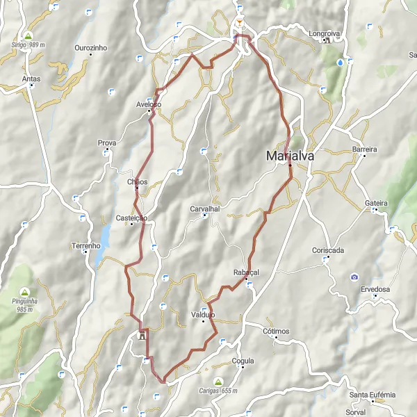 Map miniature of "The Gravel Escape" cycling inspiration in Centro (PT), Portugal. Generated by Tarmacs.app cycling route planner