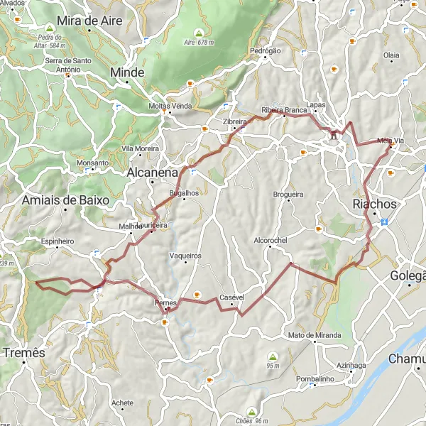 Miniatura do mapa de inspiração para ciclismo "Trilhos de Casével e Ribeira Branca" em Centro (PT), Portugal. Gerado pelo planejador de rotas de ciclismo Tarmacs.app