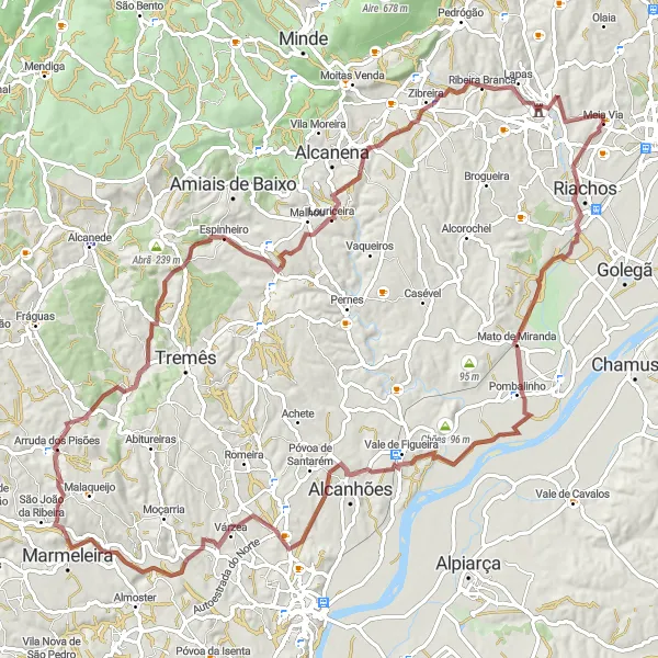 Miniatura do mapa de inspiração para ciclismo "Cenários de Vale de Figueira e Relvinhas" em Centro (PT), Portugal. Gerado pelo planejador de rotas de ciclismo Tarmacs.app