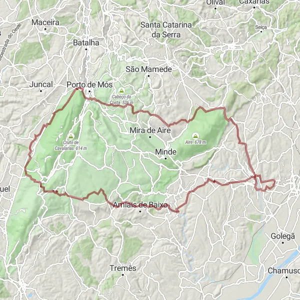 Miniatura do mapa de inspiração para ciclismo "Travessia por Bugalhos a Moinhos do Caldeirão" em Centro (PT), Portugal. Gerado pelo planejador de rotas de ciclismo Tarmacs.app