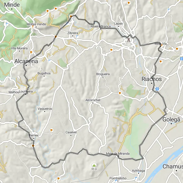 Miniatura do mapa de inspiração para ciclismo "Rota Escénica por Riachos e São Vicente do Paul" em Centro (PT), Portugal. Gerado pelo planejador de rotas de ciclismo Tarmacs.app