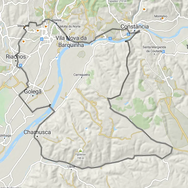 Miniatura do mapa de inspiração para ciclismo "Passeio pelas Estradas de Barquinha e Chamusca" em Centro (PT), Portugal. Gerado pelo planejador de rotas de ciclismo Tarmacs.app