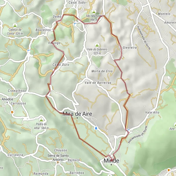 Map miniature of "Gravel Adventure - Minde" cycling inspiration in Centro (PT), Portugal. Generated by Tarmacs.app cycling route planner