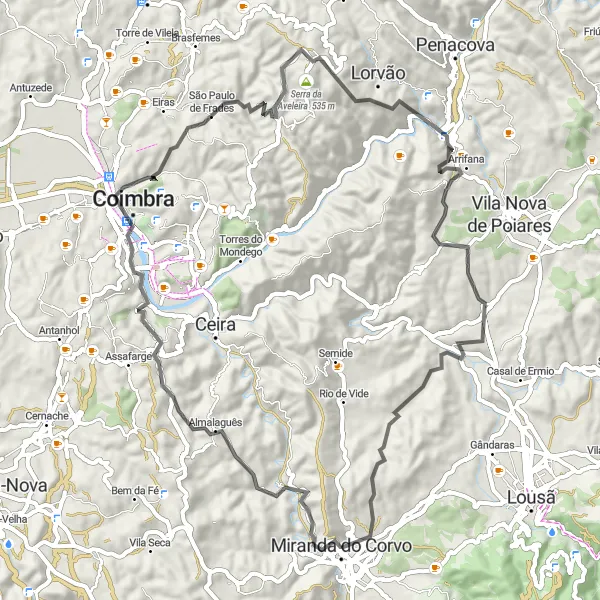 Miniatura do mapa de inspiração para ciclismo "Circuito Histórico de Coimbra" em Centro (PT), Portugal. Gerado pelo planejador de rotas de ciclismo Tarmacs.app